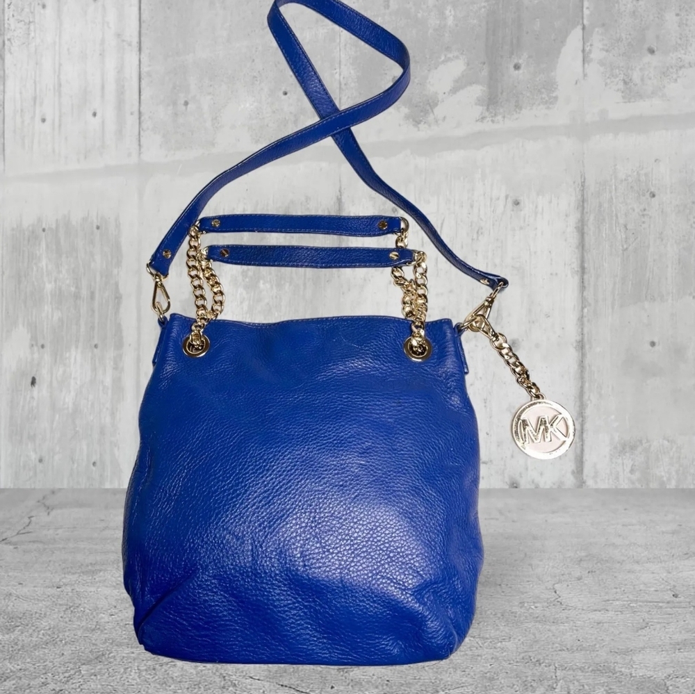 MICHAEL KORS BLUE BLUE OH HOW I LOVE BLUE! GOLD CHAIN HANDBAG SATCHEL TOTE NWOT! - Picture 1 of 4